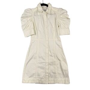 FRAME White Denim Puff Sleeve Shirt Dress Button Front Mini Gillian XXS